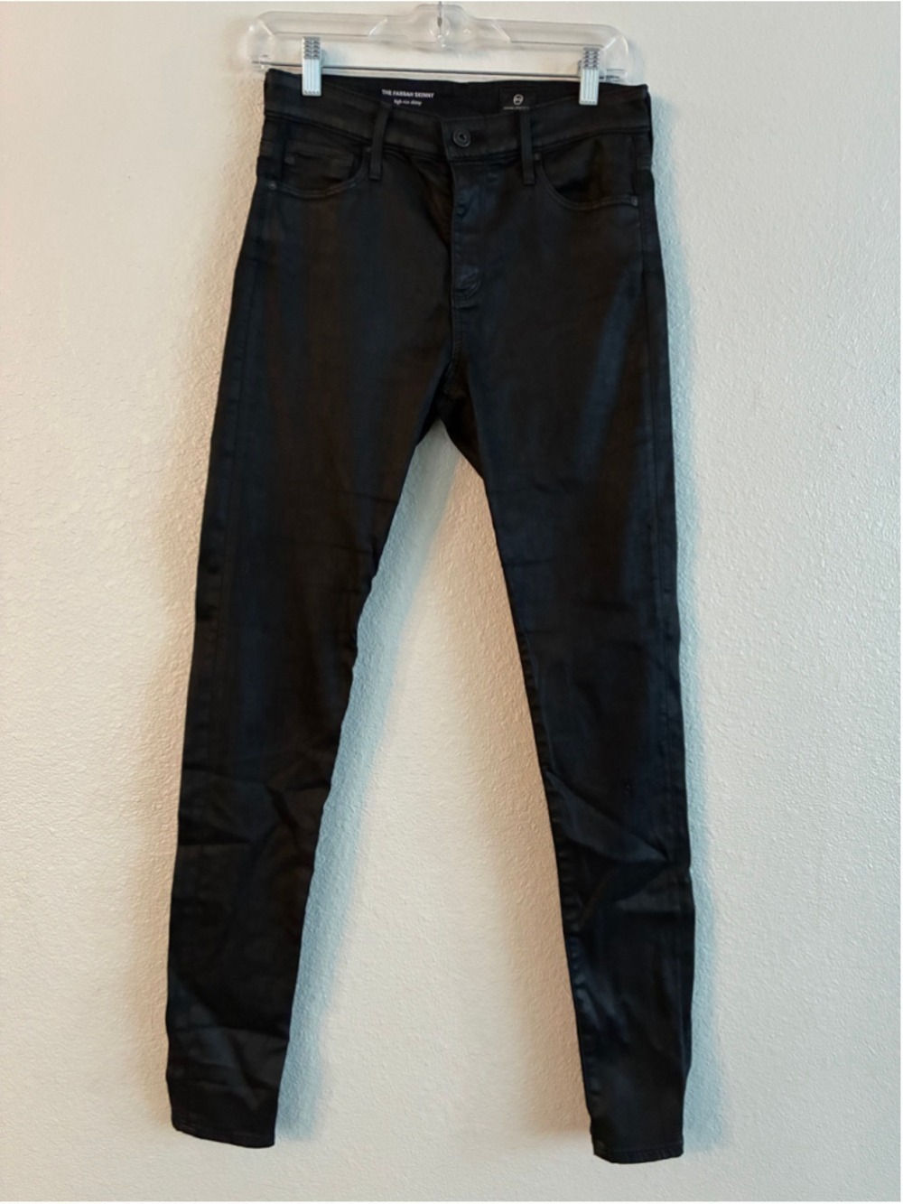 AG Adriano Goldschmied The Farrah Skinny Coated Black Jeans Size 27 Regular 27R - Picture 5 of 11
